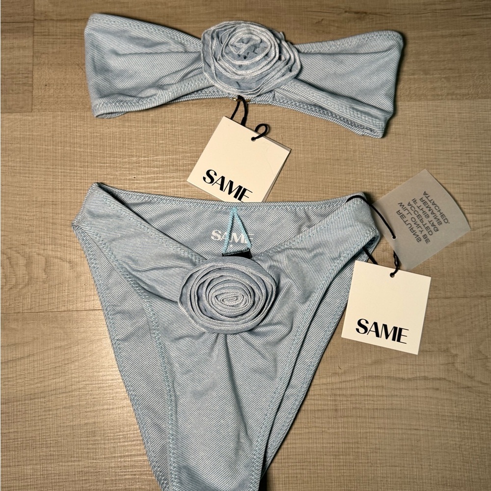 SAME Light Blue Bandeau Bikini Set with Rosette Detail